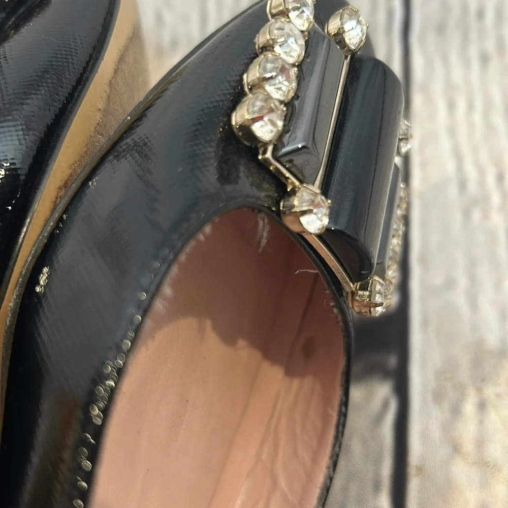 Kate Spade Black Patent Leather Rhinestone Encrusted Accent Flat Shoes Size 6